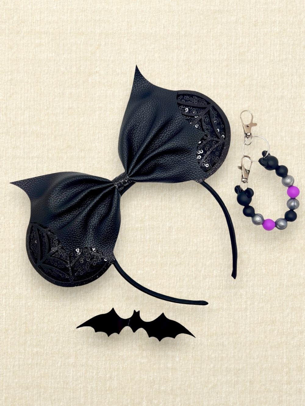 Black Cobweb Bat Wing Minnie Ears & Holder Set | Disney-Inspired Halloween Ears